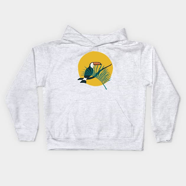 Abstract tucano on branch in scandinavian minimalism style at the sunset Kids Hoodie by NOSSIKKO
